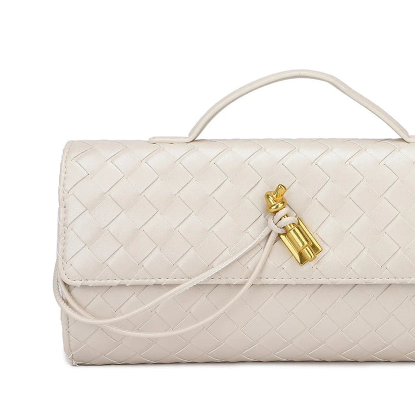 Bolso de mano y bandolera efecto piel trenzada tipo baguette acabado beige - mbyou