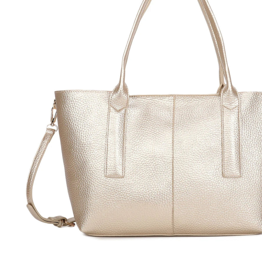 Bolso shopper liso con neceser interior y detalle colgante color dorado - mbyou