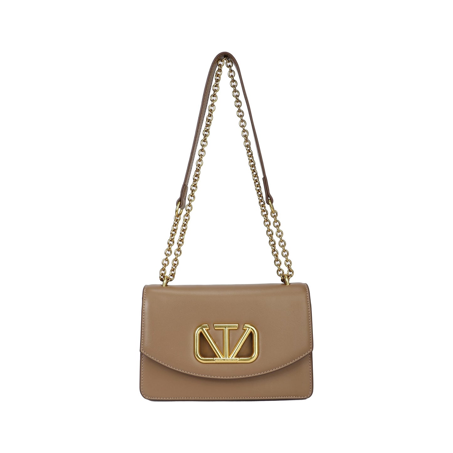 Bolso bandolera rígido con solapa y detalle de logo dorado color marrón grisáceo - mbyou