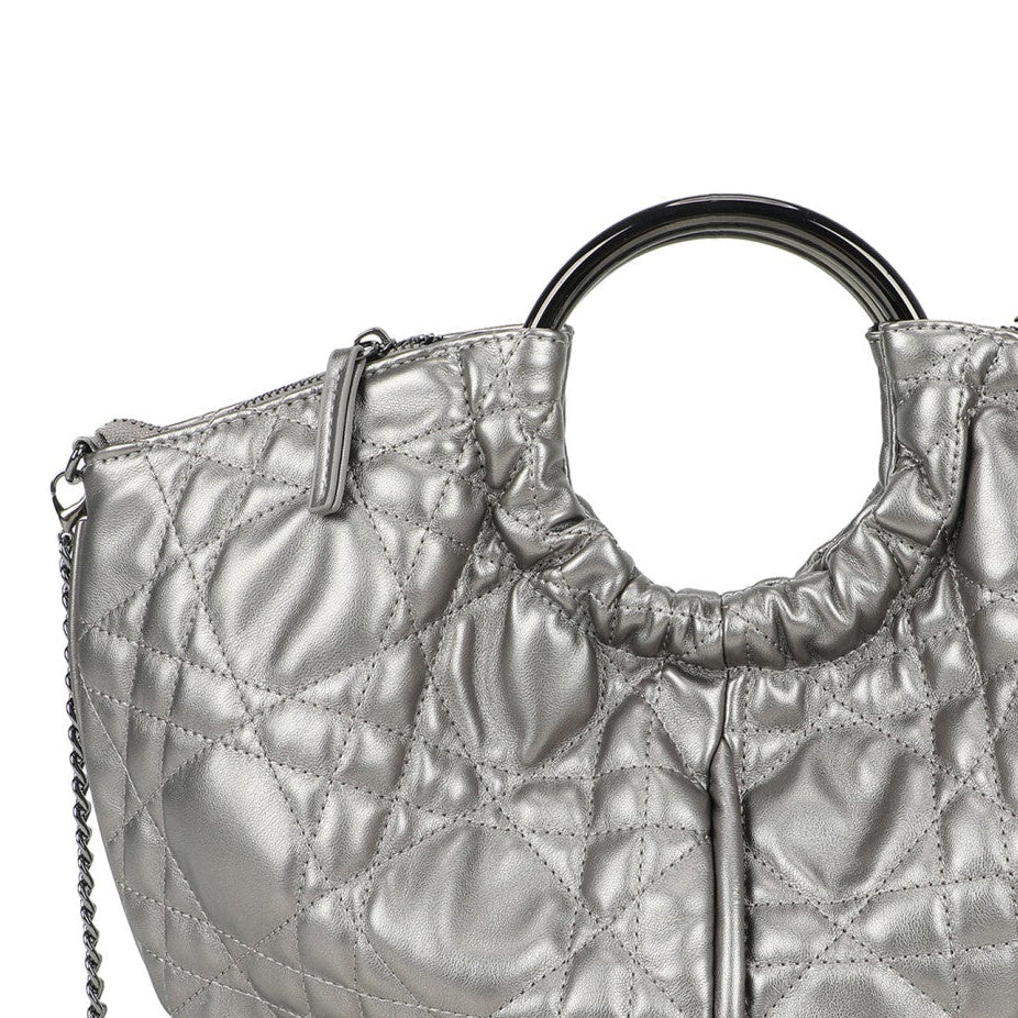 Bolso circular de asa metálica guateado acabado plata