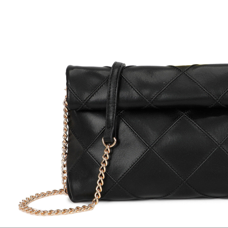 Bolso bandolera efecto piel con detalle cuadriculado color negro - mbyou