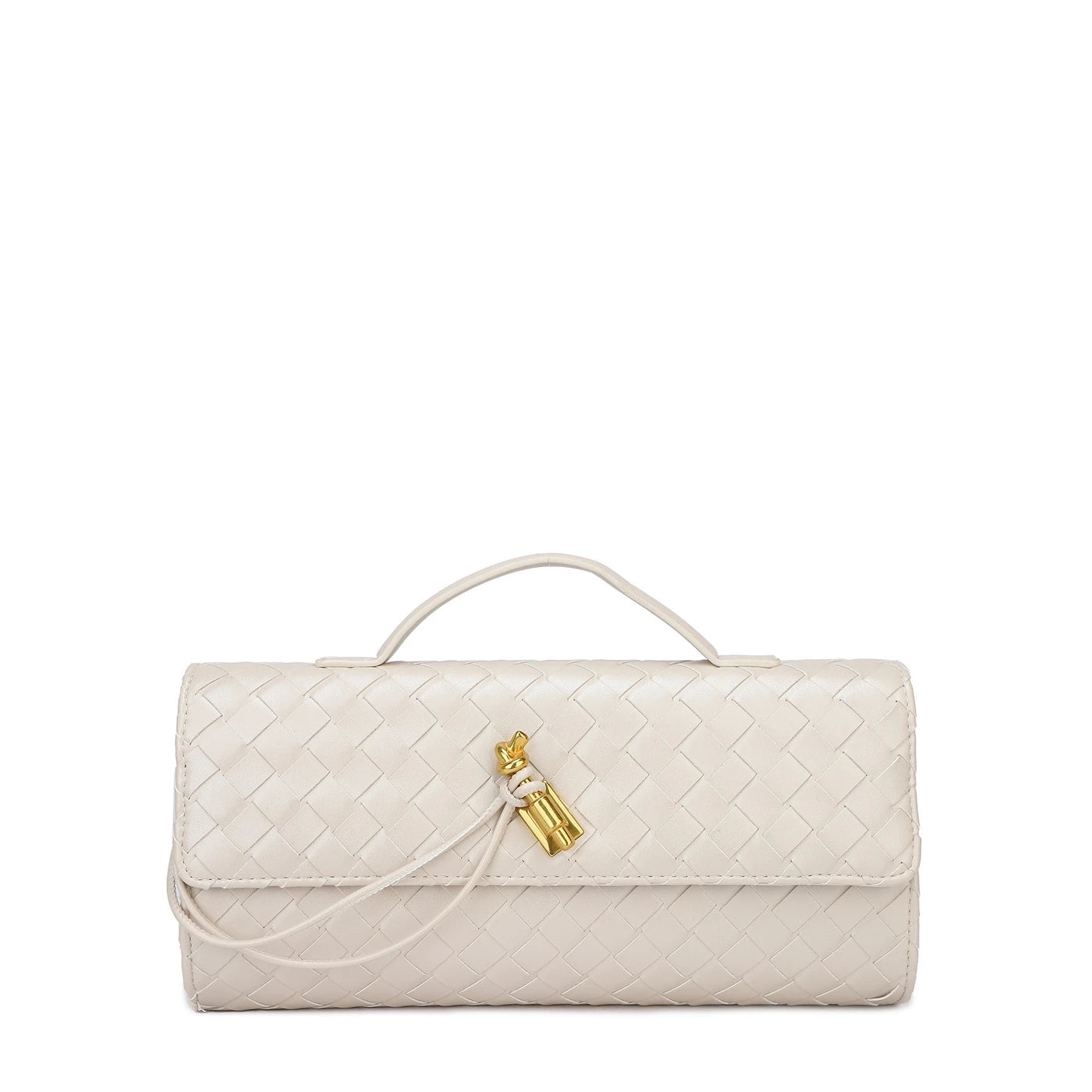 Bolso de mano y bandolera efecto piel trenzada tipo baguette acabado beige - mbyou