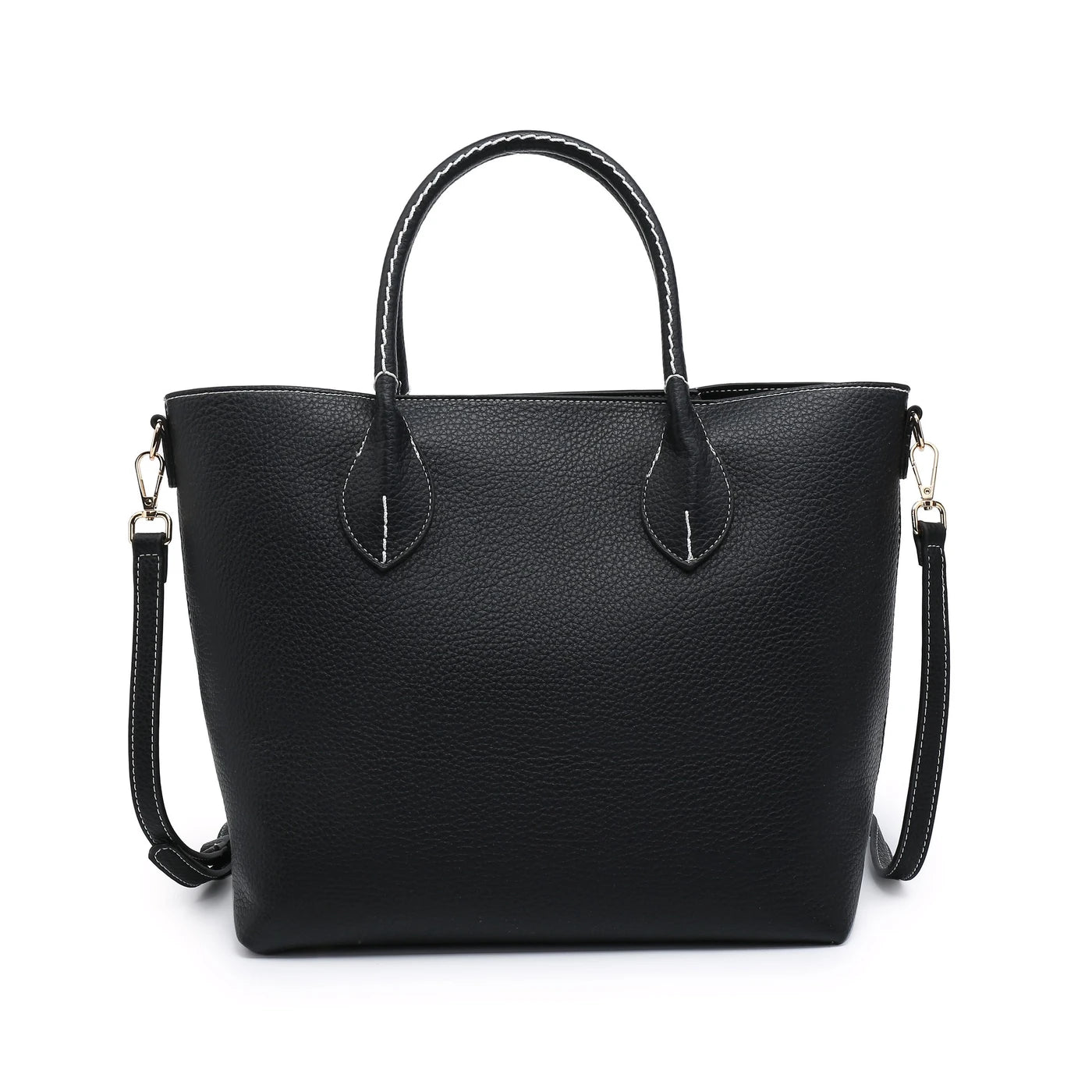 Bolso tipo shopper con asa corta y bandolera con pespuntes blancos color negro - mbyou