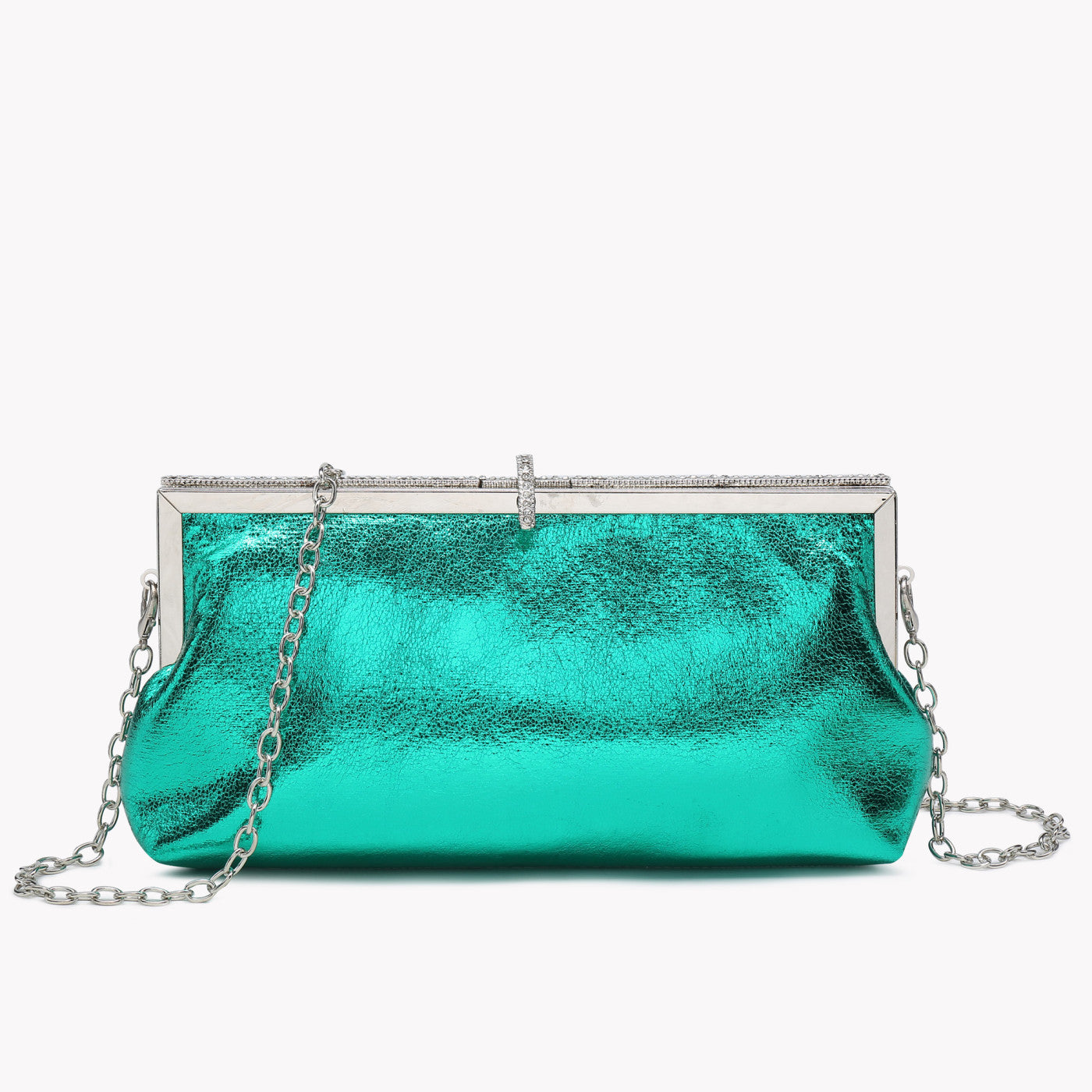 Bolso de mano de fiesta metalizado en color verde eléctrico y