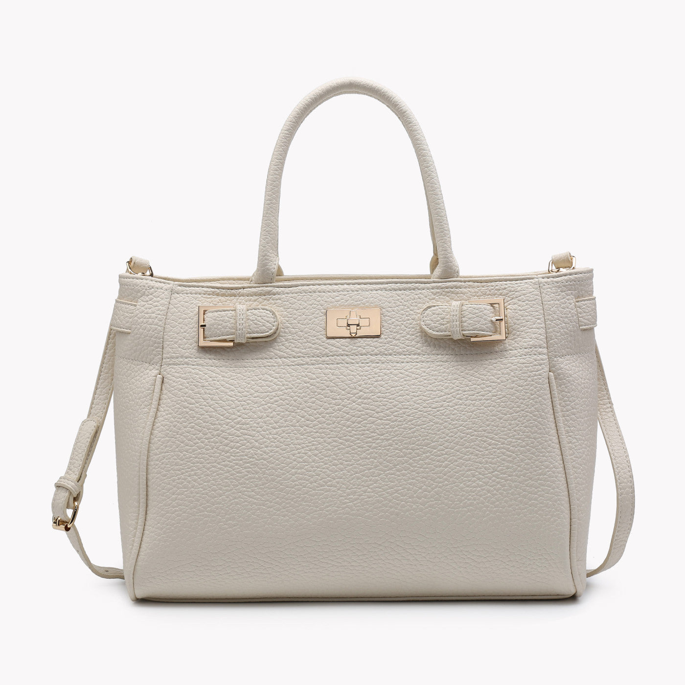 Bolso con asa tipo shopper y detalles dorados color beige