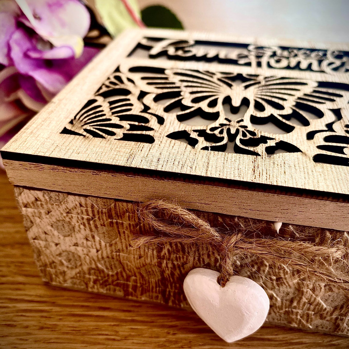 Box madera home + pendientes corazón