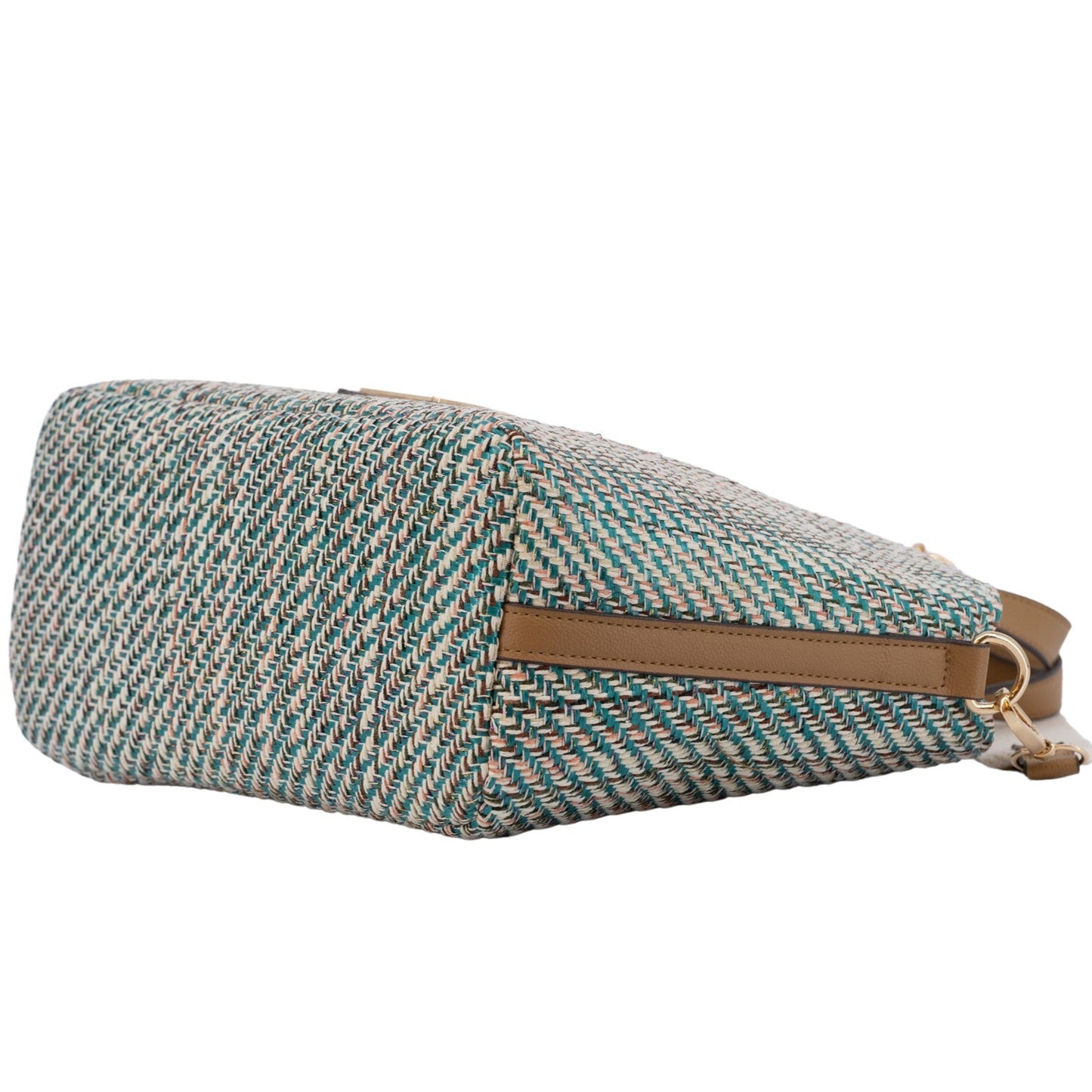 Bolso de mano mediano de rafia en colores entremezclados verde azulado y marrón - mbyou