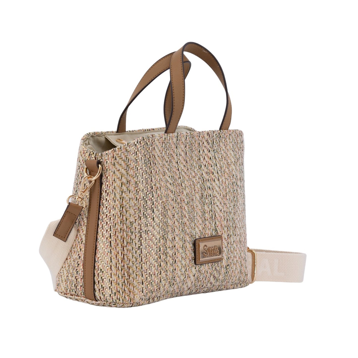 Bolso de mano mediano de rafia en colores entremezclados rosa, azulado y marrón - mbyou