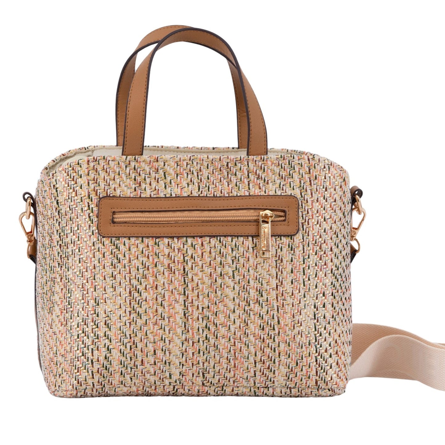 Bolso de mano mediano de rafia en colores entremezclados rosa, azulado y marrón - mbyou