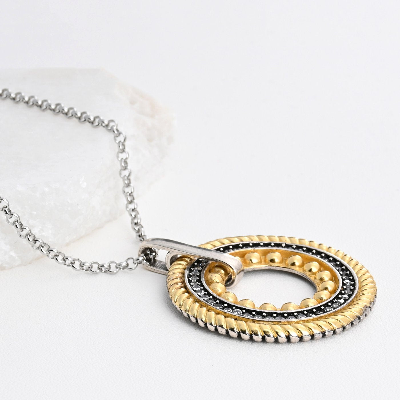 Golden Aztec steel necklace and blue stones