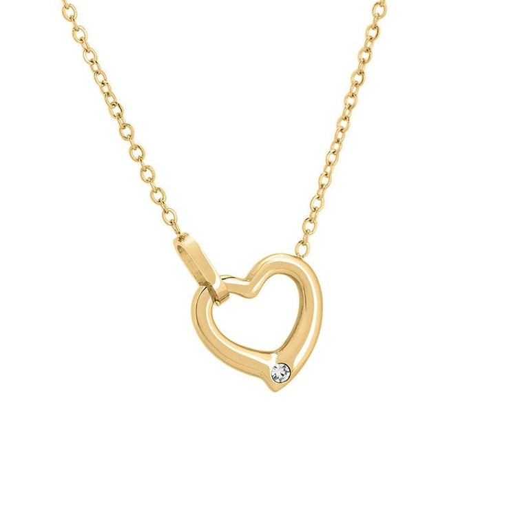 Collar de acero inoxidable con colgante de corazón y con circonita acabado oro- mbyou