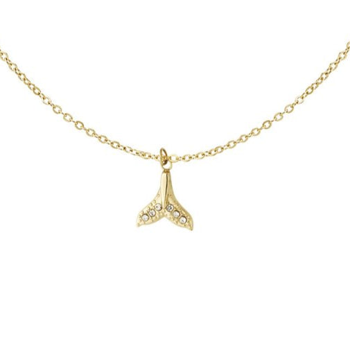 Collar de acero inoxidable con forma de cola de ballena con circonitas y acabado oro - mbyou