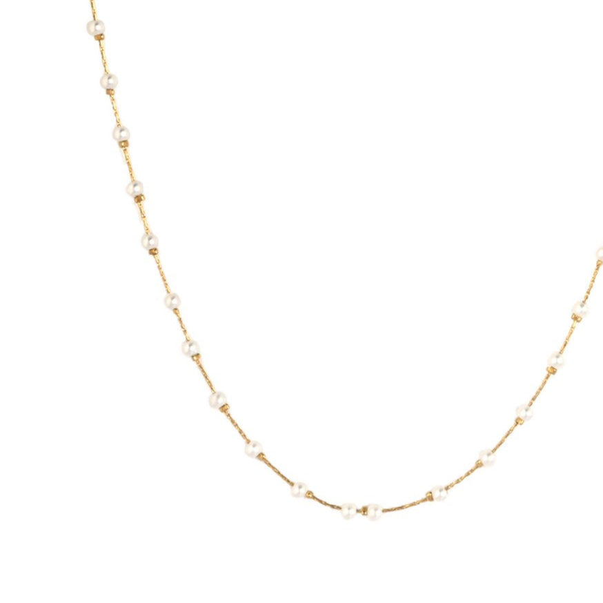 Collar en acero inoxidable con perlas blancas pequeñas acabado oro - mbyou