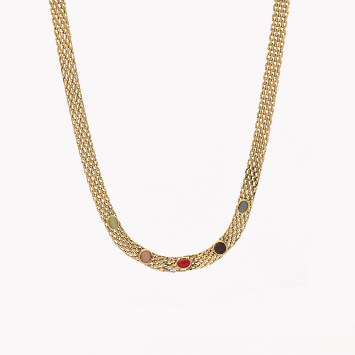 Collier acier aztèque doré et pierres bleues