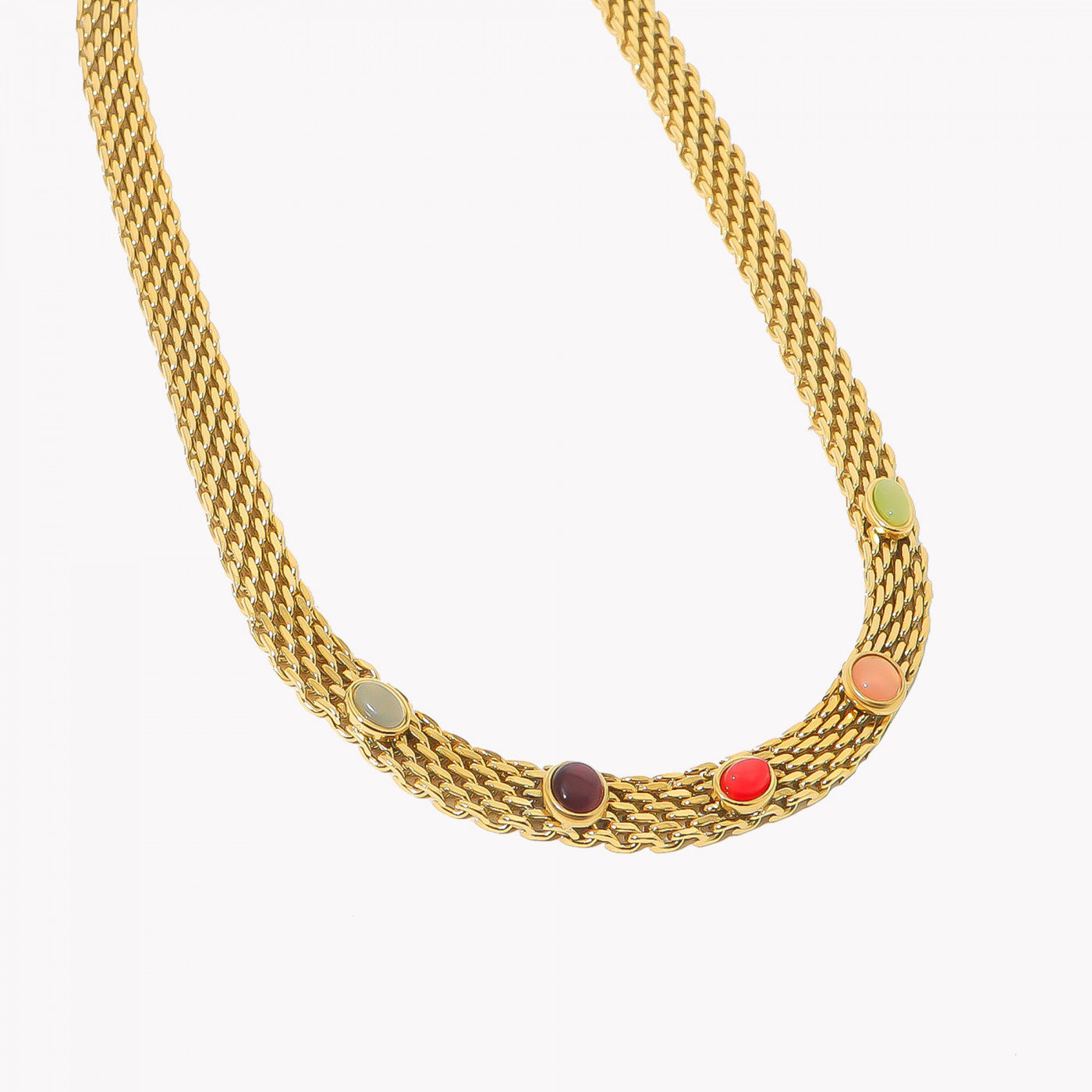 Collier acier aztèque doré et pierres bleues
