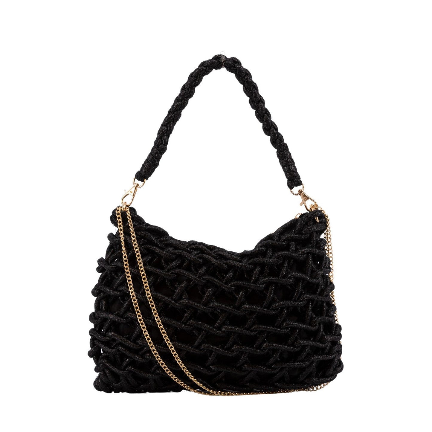 Bolso bandolera tipo red mediana con nudos acabado negro- mbyou