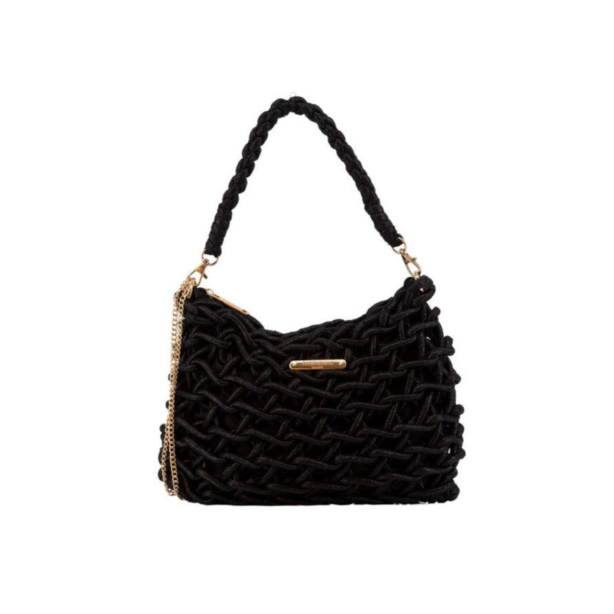 Bolso bandolera tipo red mediana con nudos acabado negro- mbyou