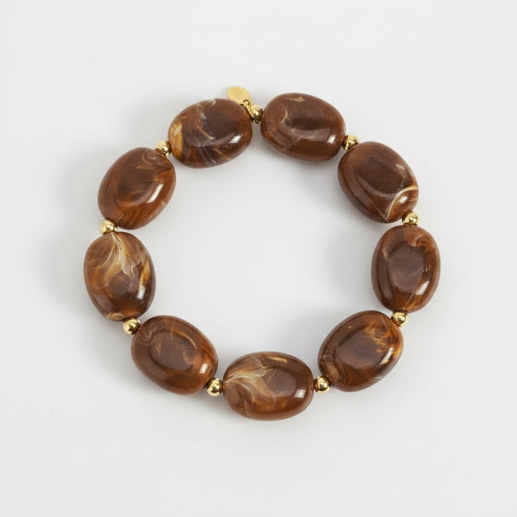 Pulsera con cuentas acrílicas casual con acabado marmolado en color azul oscuro - mbyou - Moments by You