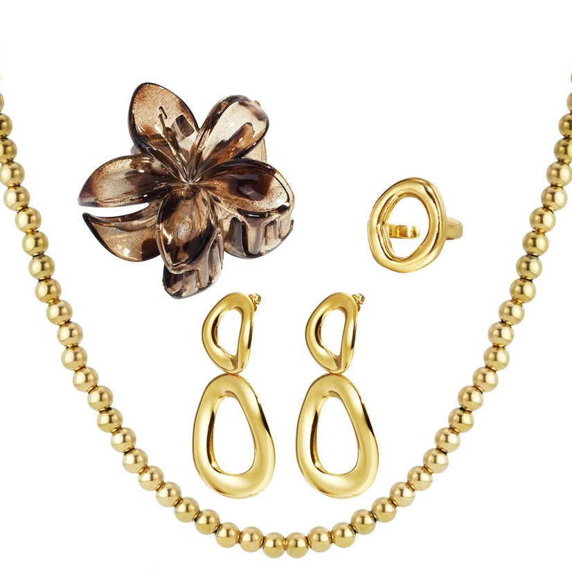 Calendario de adviento Navidad con joyas de acero inoxidable y piedras marrones con acabado oro - mbyou