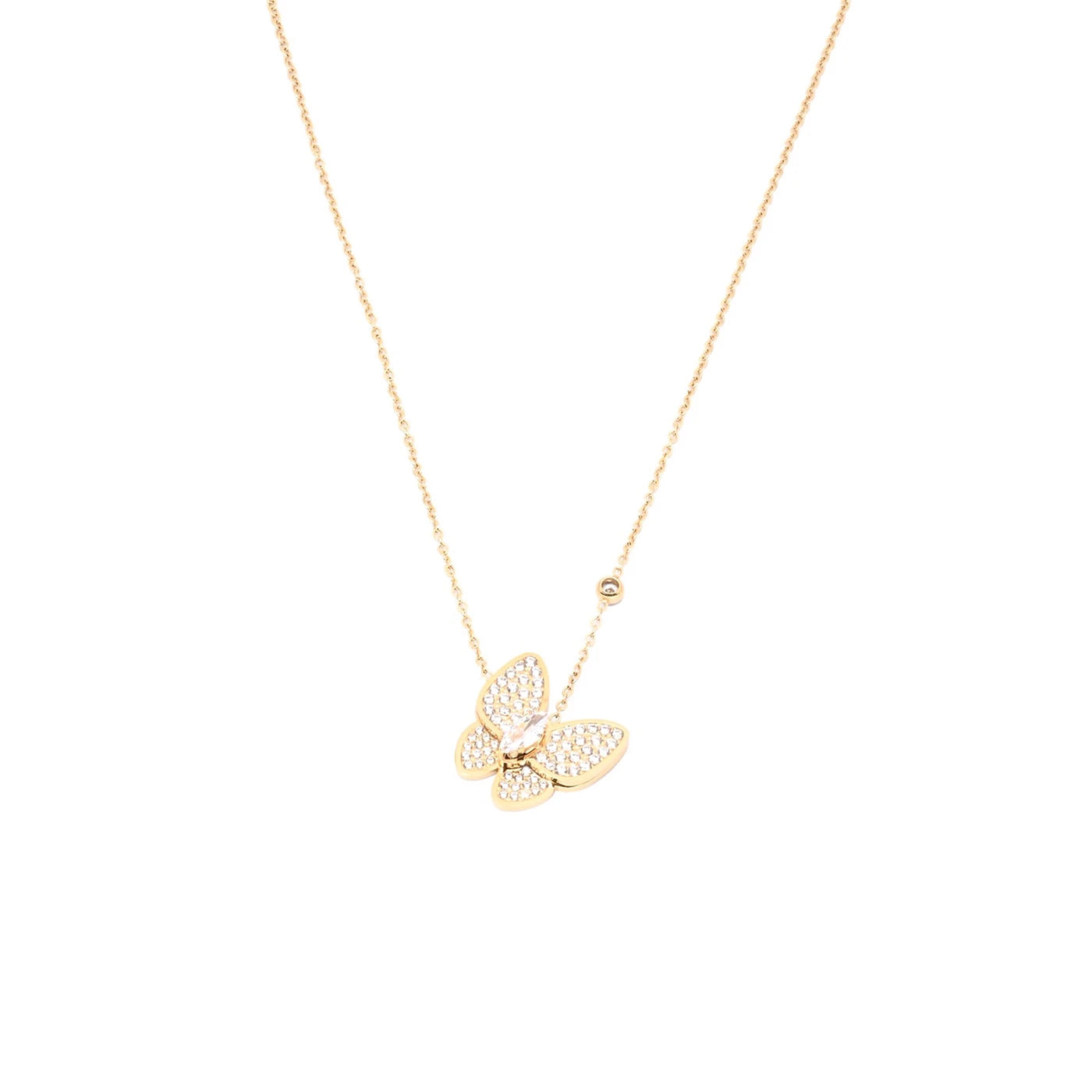 Collar de acero con mariposa y brillante acabado oro - mbyou
