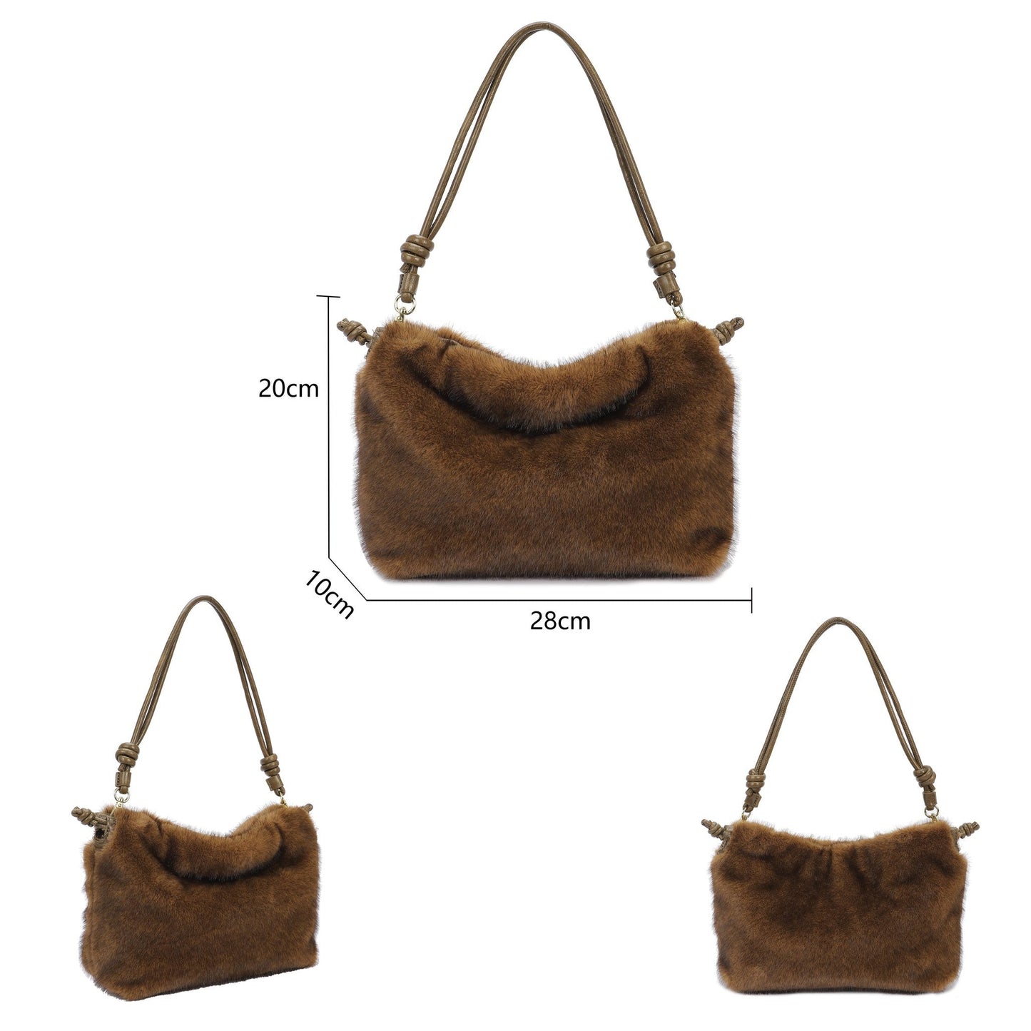 Bolso de hombro y bandolera en formato saco con pelo en color marrón chocolate - mbyou