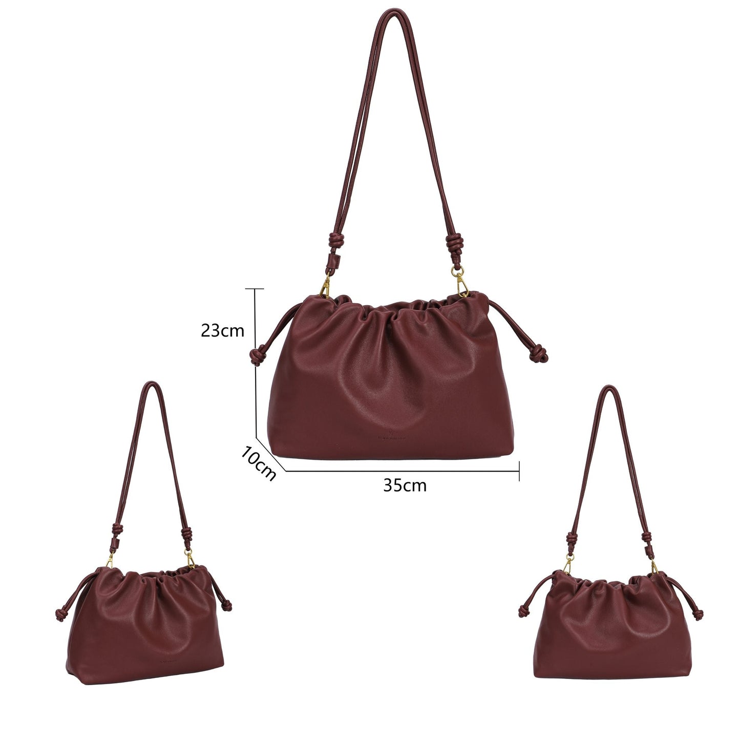 Bolso bandolera liso en formato saco con detalle de nudos en color negro- mbyou