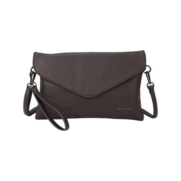 Bolso tipo sobre básico con solapa triangular y bandolera color negro - mbyou