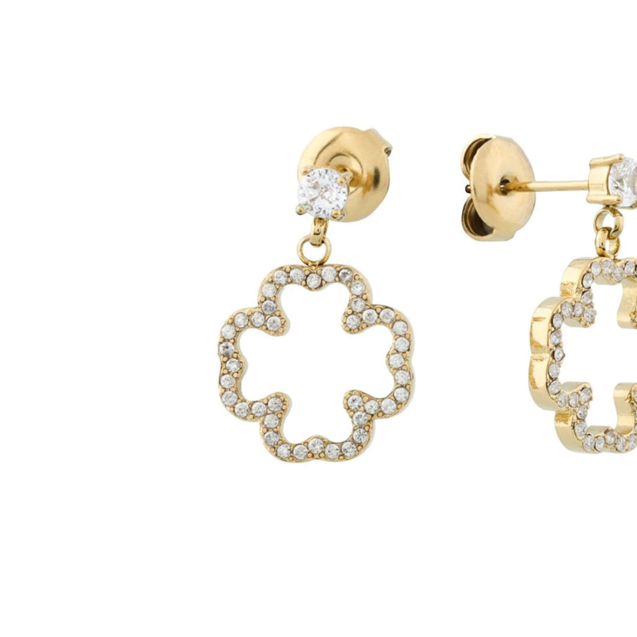Pendientes de acero inoxidable con trébol de circonitas acabado oro - mbyou