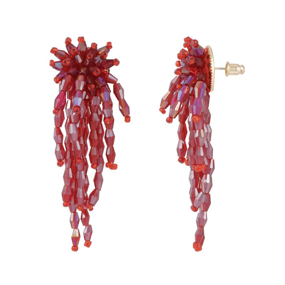 Pendientes de metal en forma de flor en cascada de cristales rojos atornasolados - mbyou