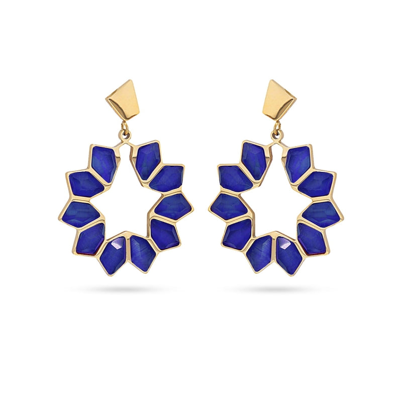 Pendientes de acero quirúrgico con diseño estrellado y piedra de cristal de un color azul acabado oro - mbyou