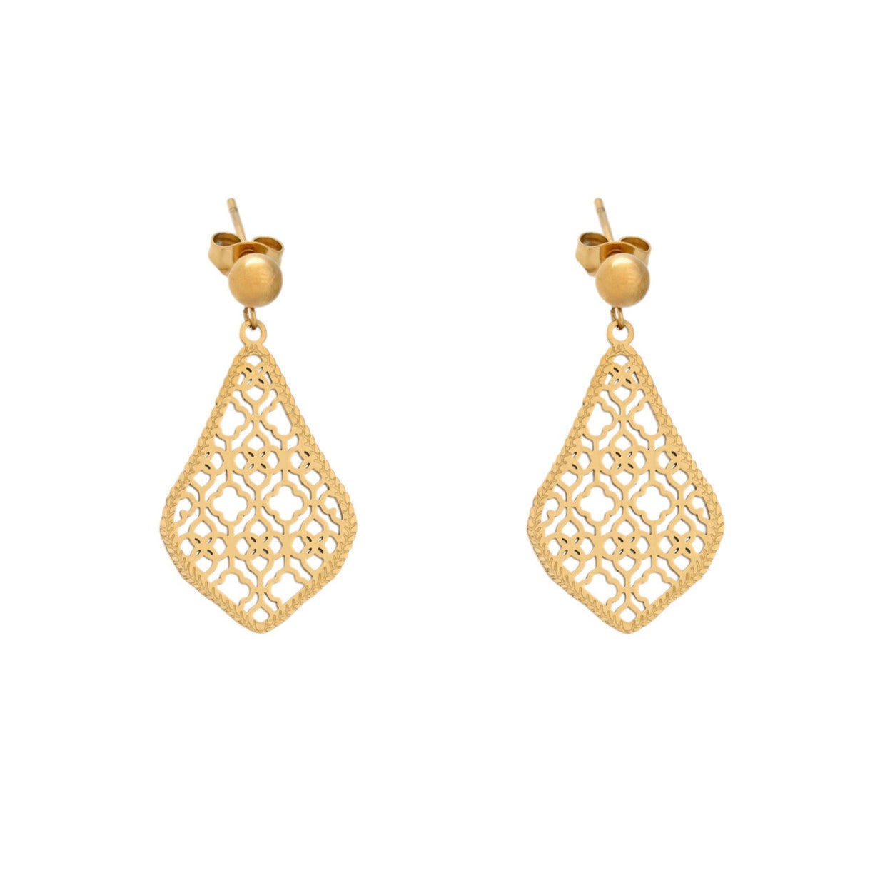 Pendientes largos con forma de lágrima y diseño de filigrana acabado oro - mbyou