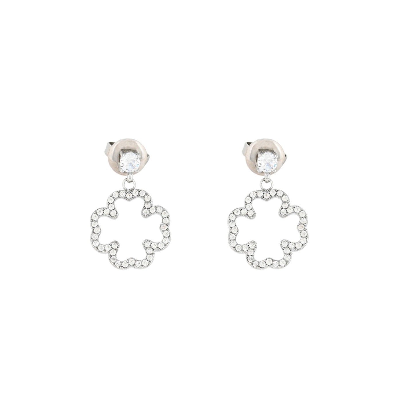 Pendientes de acero inoxidable con trébol de circonitas acabado plata - mbyou