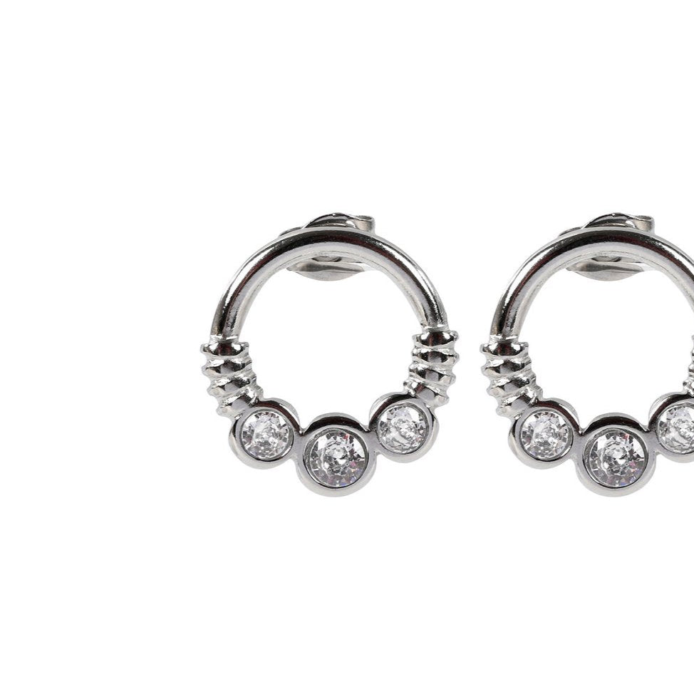 Pendientes de acero inoxidable redondos con circonitas brillantes acabado plata - mbyou