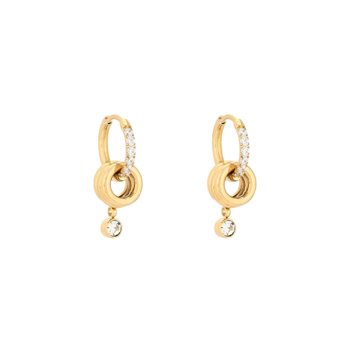Pendientes de acero inoxidable con aros entrelazados y con circonitas acabado oro - mbyou