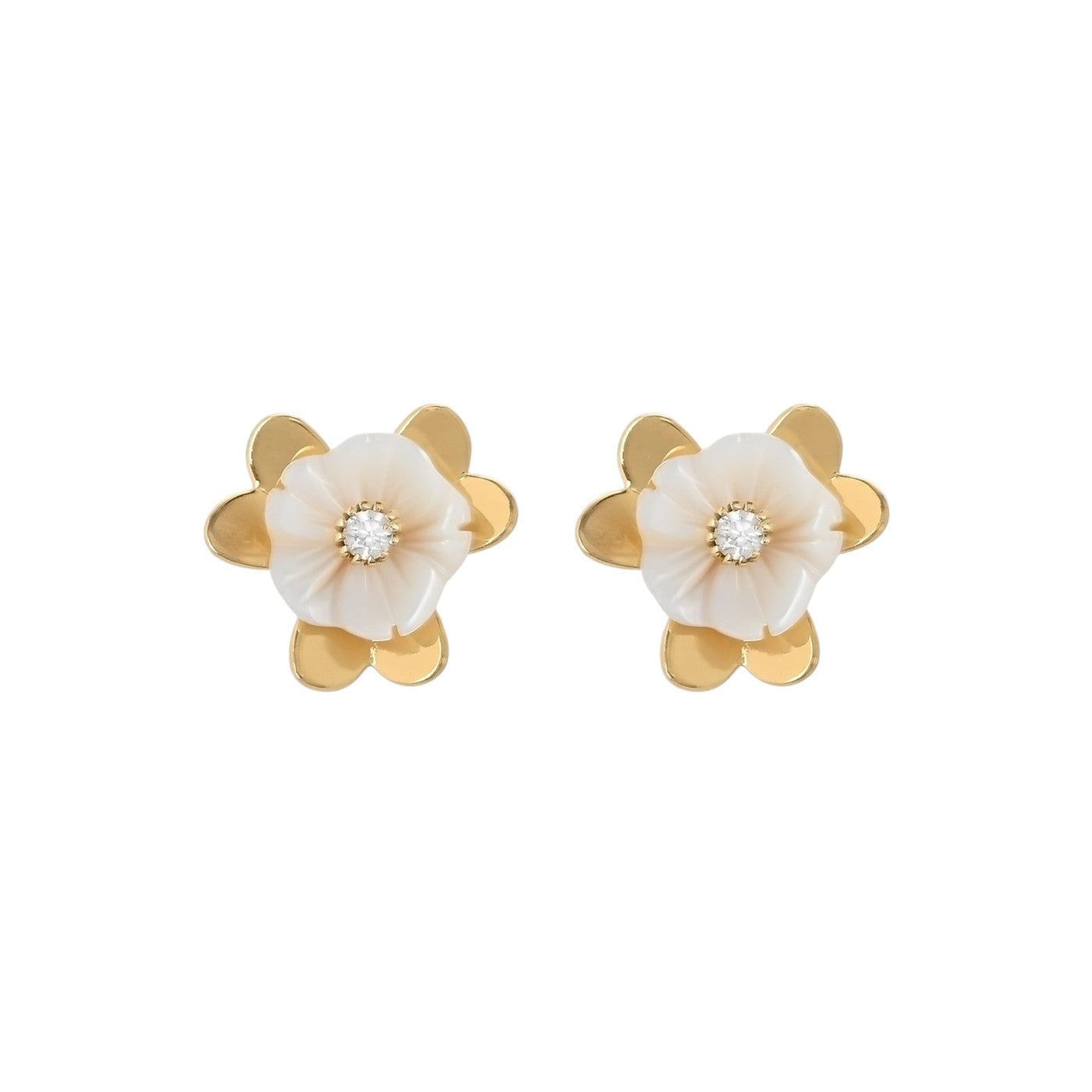 Pendientes cortos acero inoxidable con flor de nácar acabado oro - mbyou