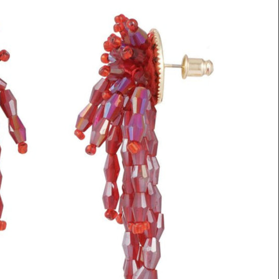 Pendientes de metal en forma de flor en cascada de cristales rojos atornasolados - mbyou
