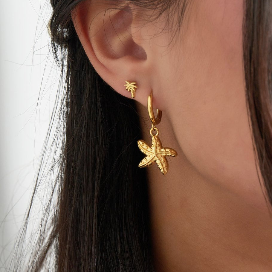 Pendientes de acero inoxidable aro en forma de estrella de mar en acabado plata - mbyou