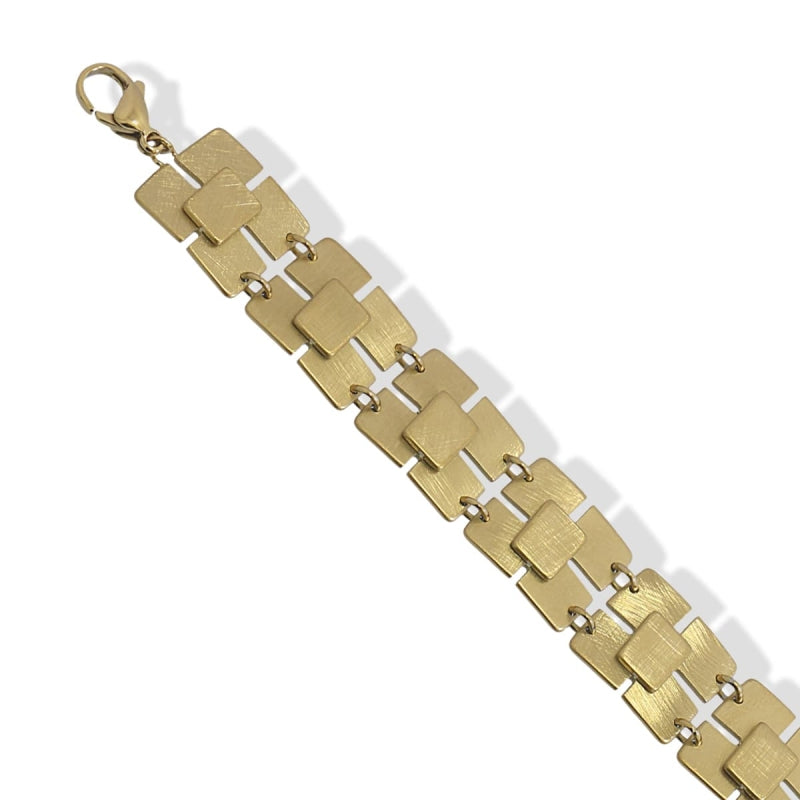 Pulsera de acero pulido mate con diseño de cuadrados acabado oro - mbyou