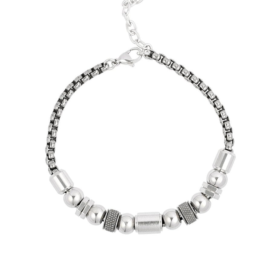 Pulsera de hombre con cuentas redondas y geométricas acabado plata - mbyou