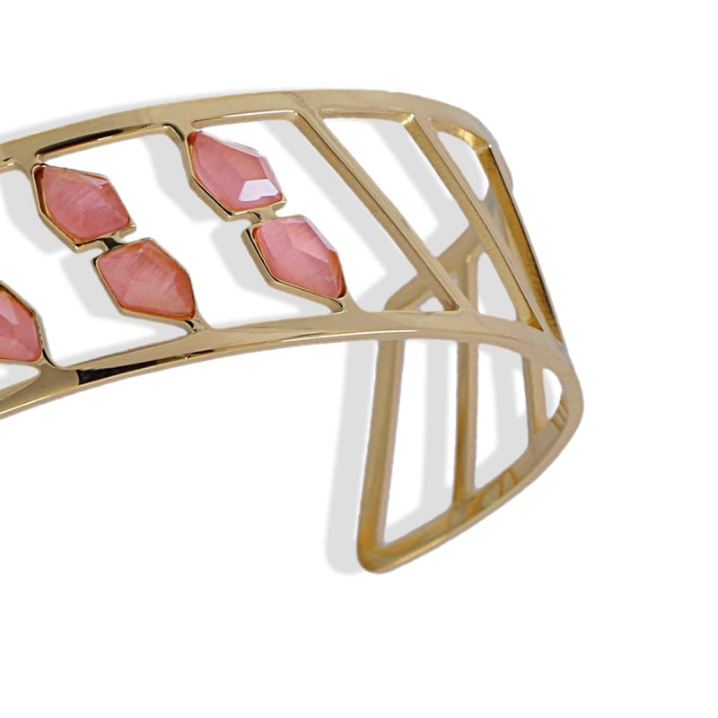 Pulsera brazalete de acero quirúrgico con piedras de cristal en tonos rosa pastel acabado oro - mbyou