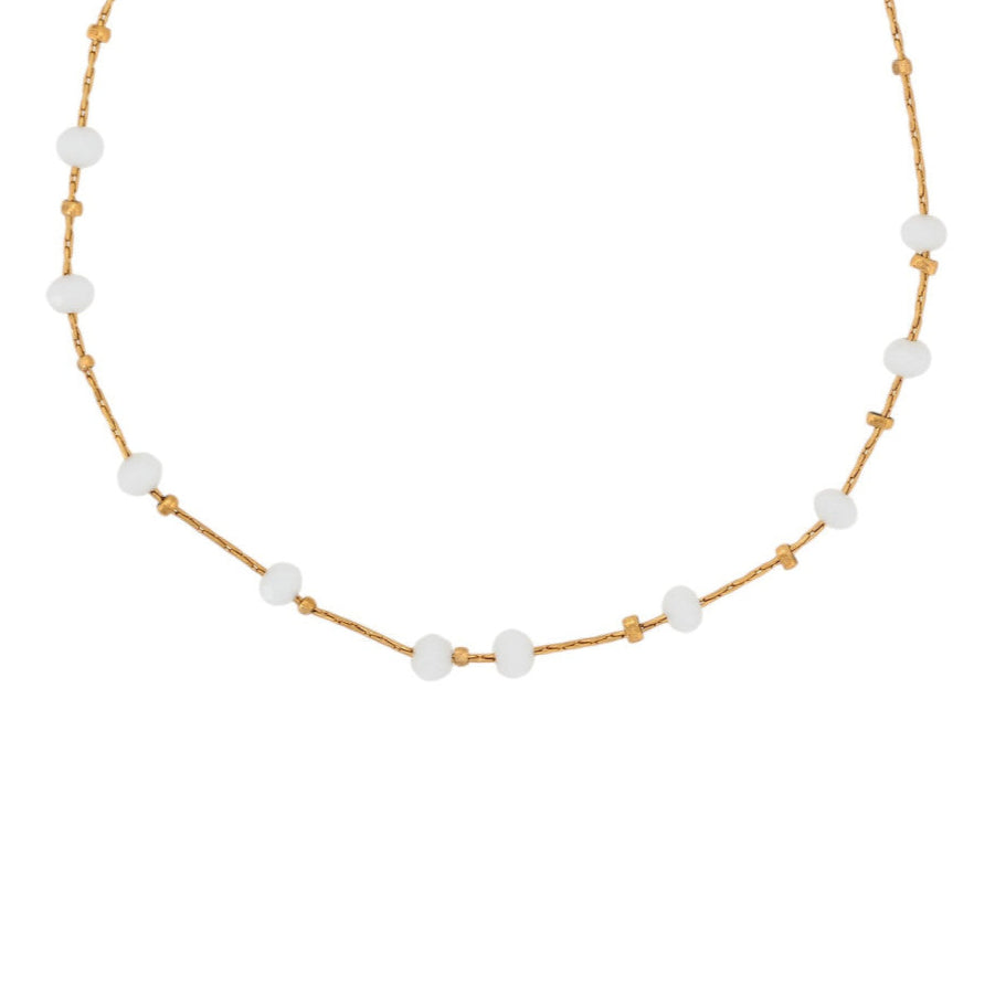 Pulsera fina de acero inoxidable con piedras de color blanco y ajustable acabada oro - mbyou