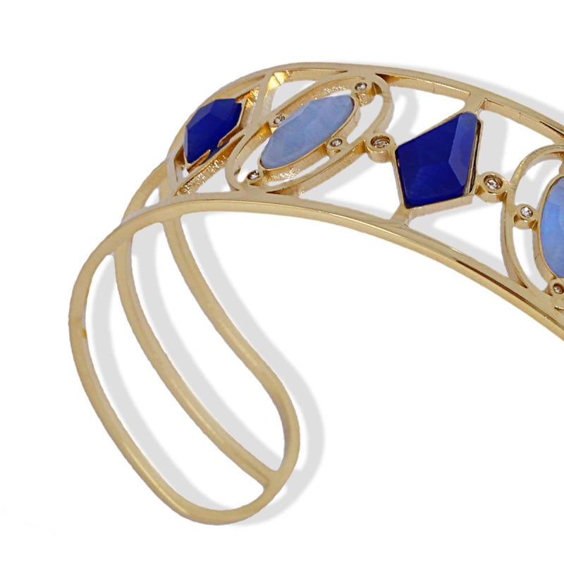 Pulsera brazalete de acero quirúrgico con piedras en tonos azules y con circonitas acabado oro - mbyou