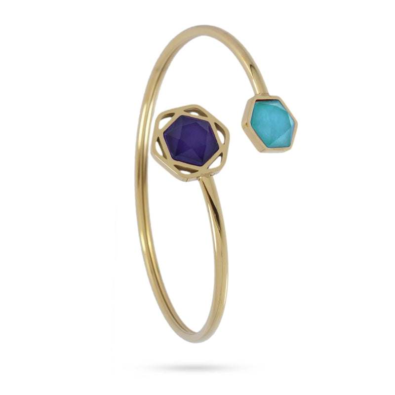 Pulsera de acero quirúrgico con piedra turquesa y azul acabado oro - mbyou