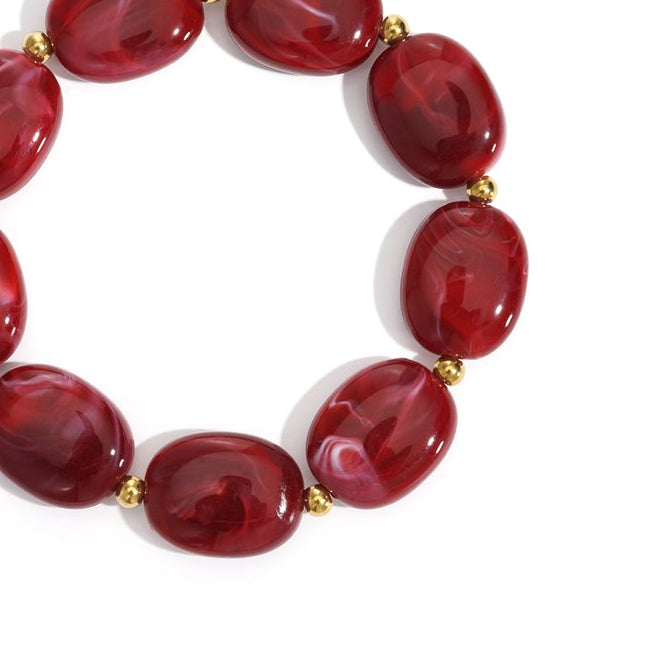 Pulsera con cuentas acrílicas casual con acabado marmolado en color rojo - mbyou