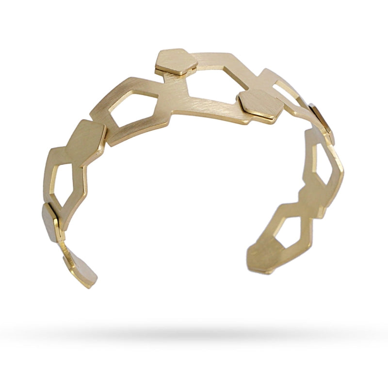 Pulsera brazalete de acero pulido mate con diseño geométrico acabado oro - mbyou