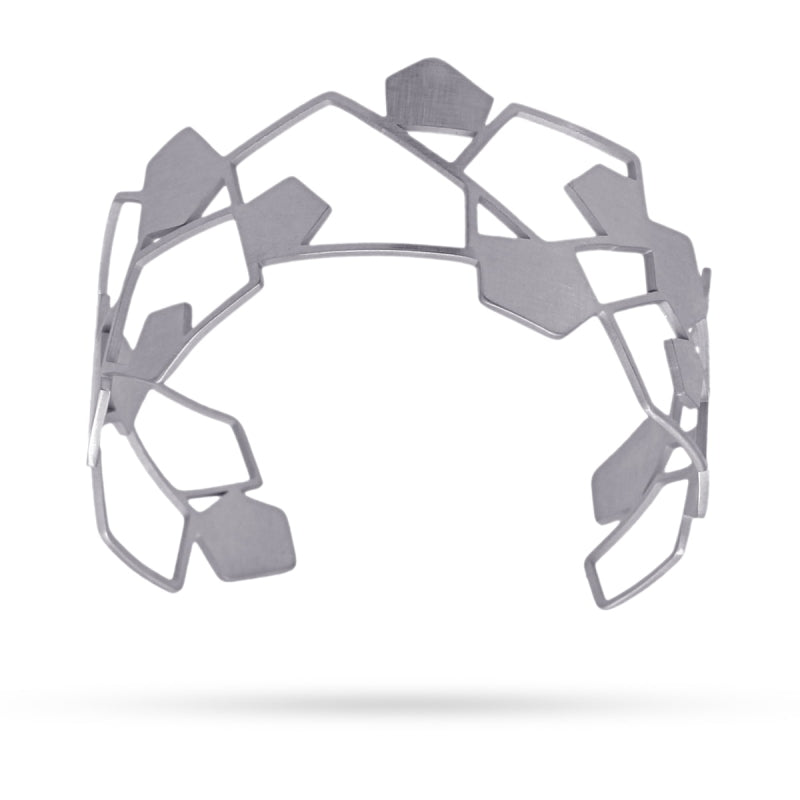 Pulsera de acero quirúrgico con formas geométricas pulido mate entera y con huecos acabado plata - mbyou