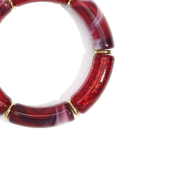 Pulsera rígida con cuentas acrílicas de estilo retro en color rojo - mbyou