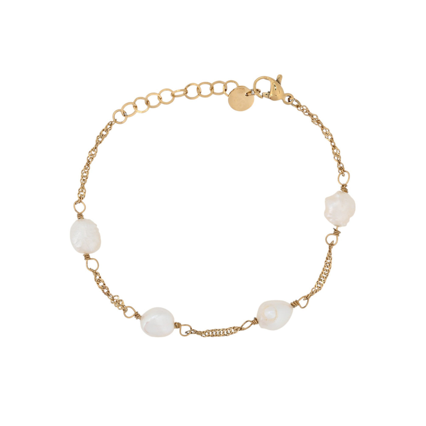Pulsera de acero inoxidable con perlas naturales de río acabada oro - mbyou