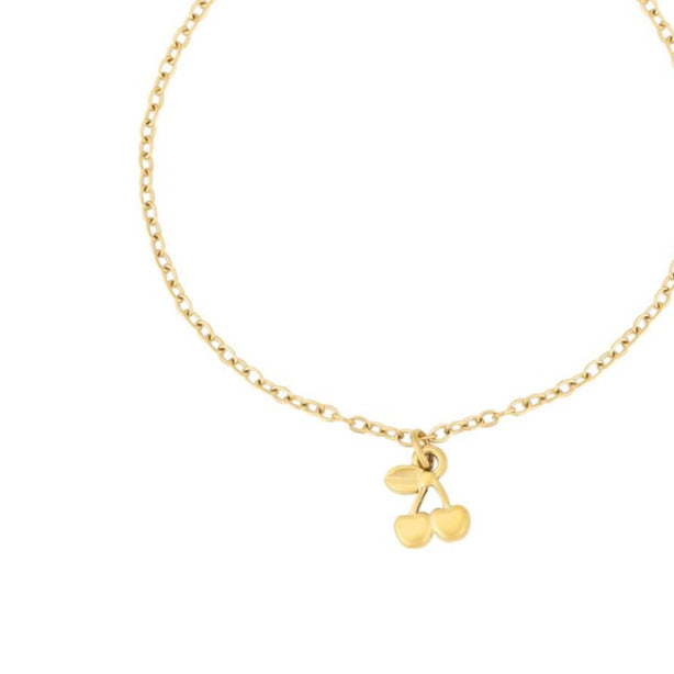 Pulsera de acero inoxidable con dije cerezas acabado oro - mbyou
