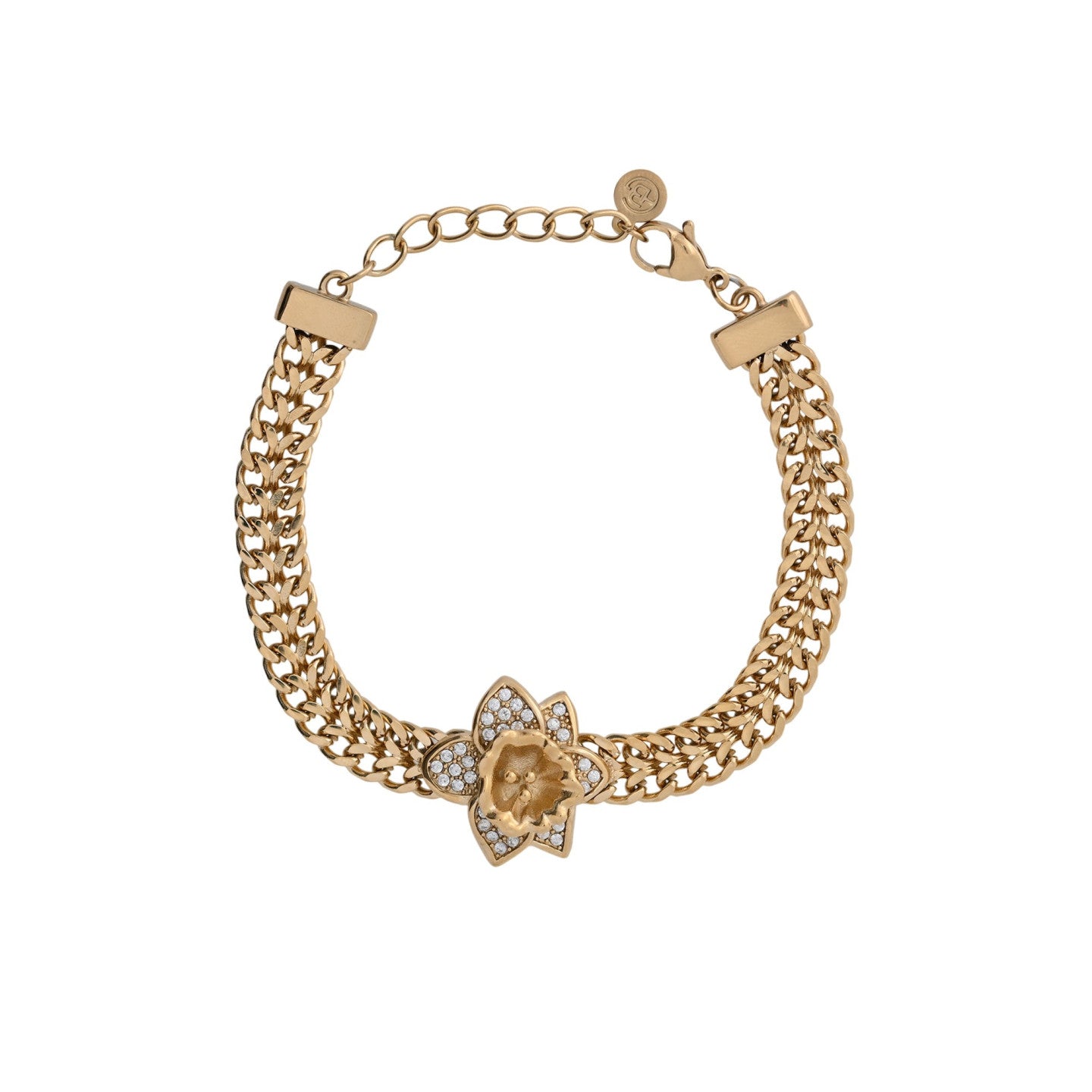 Pulsera de acero con malla y flor de Lis de circonitas acabado oro - Moments by You